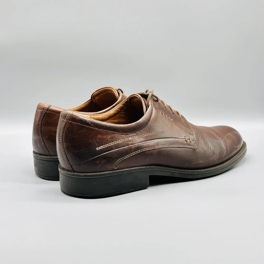 Ecco Shoes Mens 12.5 Brown Leather Lace Up Oxford Dress Plain Toe Comfort Casual